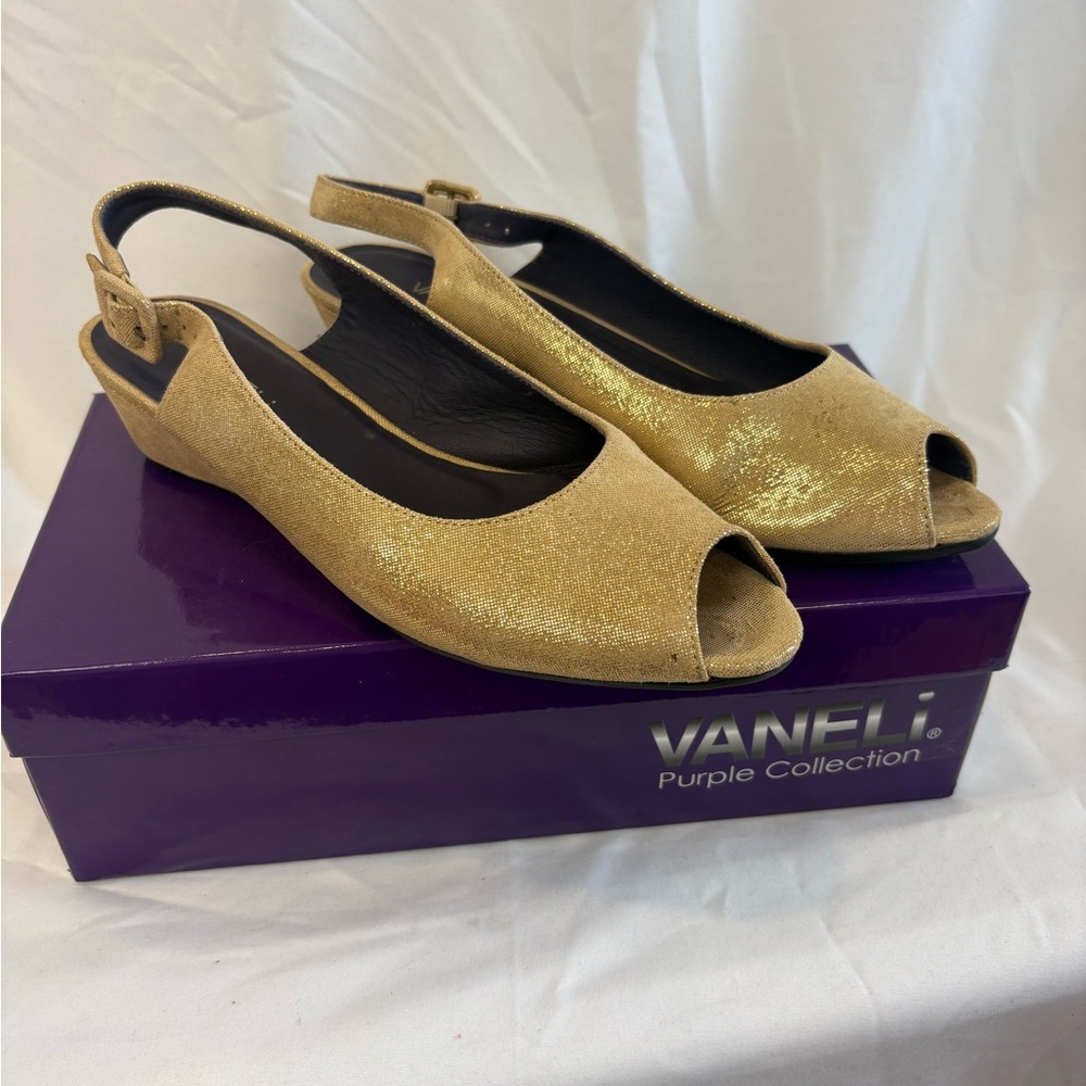 Vaneli Gold Peep-Toe Flats